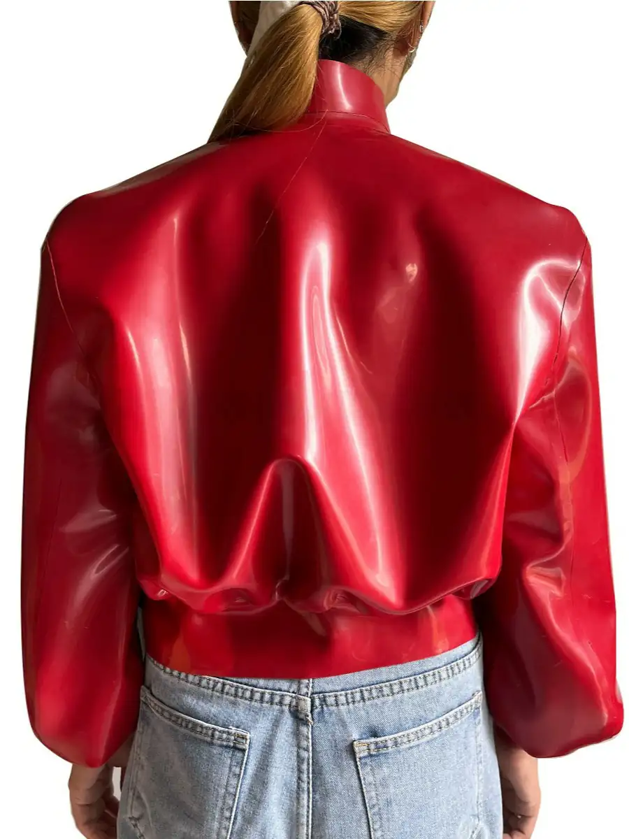 ZM15-3.webp Latex Collared Zip-Up Cropped Jacket