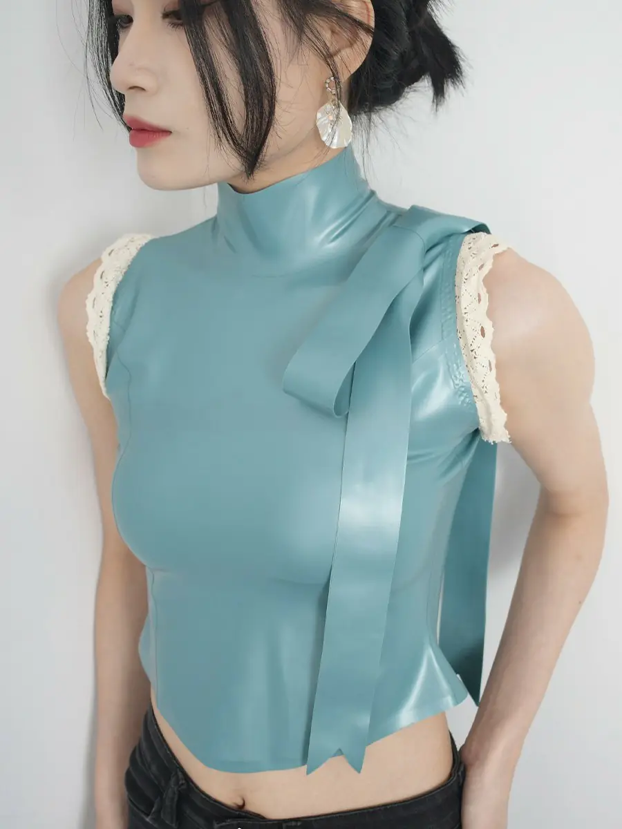 ZM16-1.webp Latex Bow Lace Vest Top