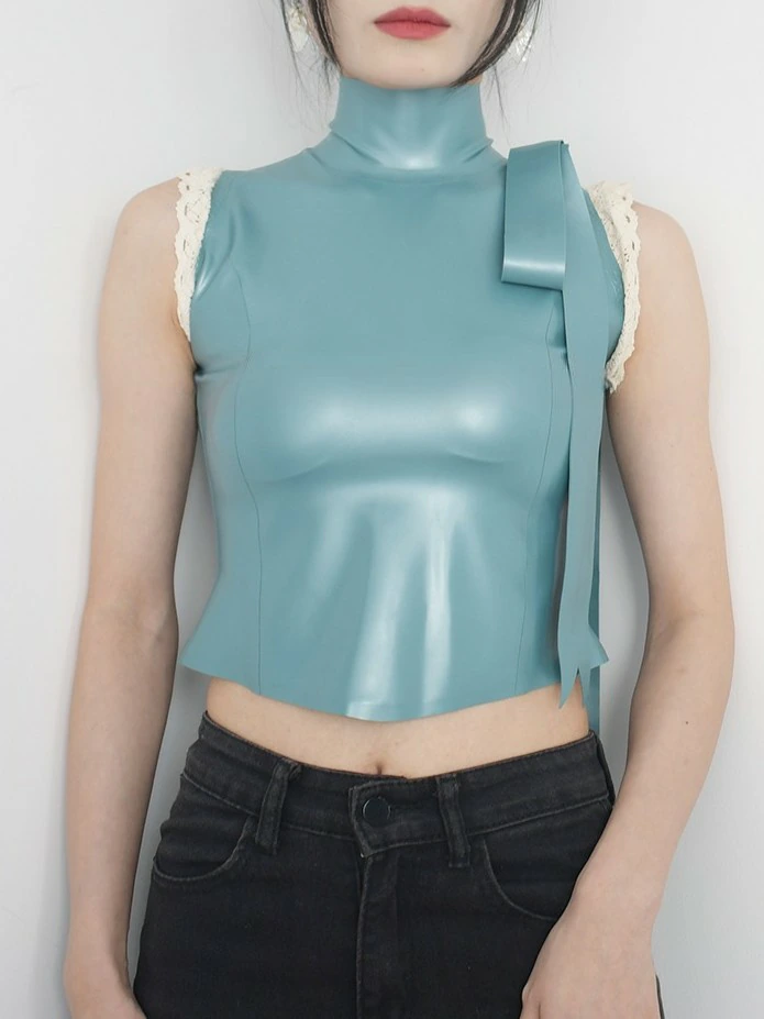 ZM16-2.webp Latex Bow Lace Vest Top