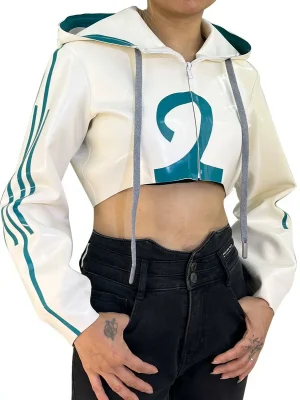Latex Black & Purple Color-Block Cargo-Style Cropped Jacket