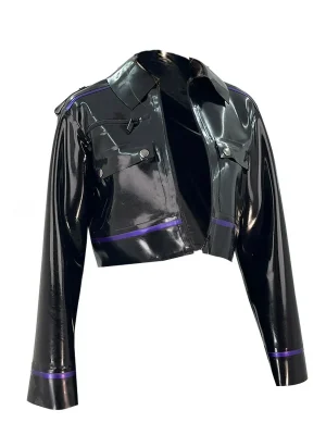Latex Striped Printed Cropped Hoodie