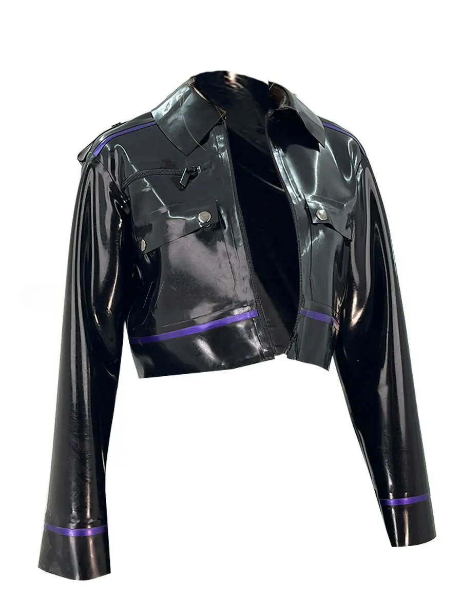 ZM19-1.webp Latex Black & Purple Color-Block Cargo-Style Cropped Jacket