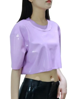 Latex Zip-Up Sleeveless Top Boyshort Shorts Set