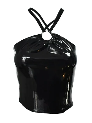 Latex Black 3D Floral Bustier Top