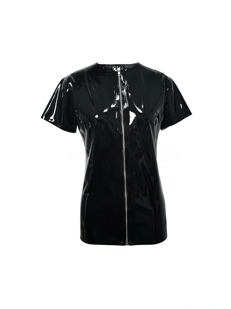 ZM29-1.webp Latex Black Full-Zip Short-Sleeve Top