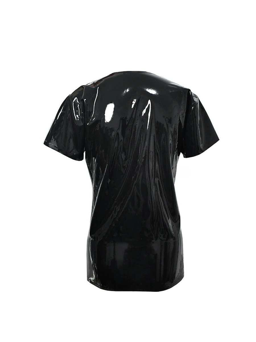ZM29-2.webp Latex Black Full-Zip Short-Sleeve Top