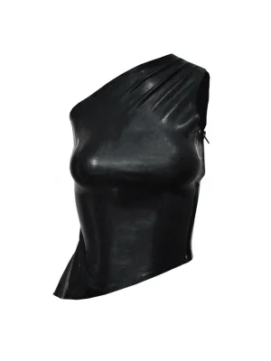 Latex Black Full-Zip Short-Sleeve Top
