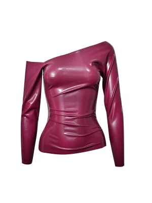 Latex Black Asymmetrical One-Shoulder Top