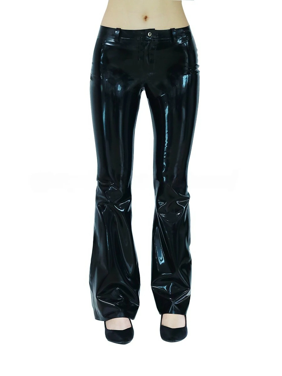 ZM36-1.webp Latex Black High-Waisted Flare Pants