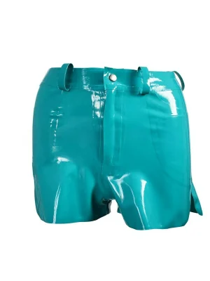 Latex Turquoise Glossy High-Waisted Shorts