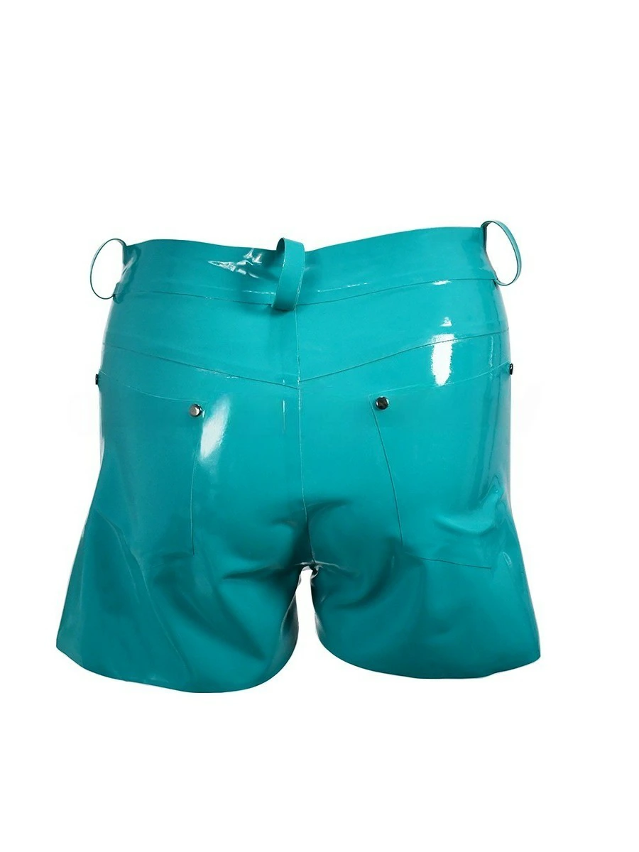 ZM37-2.webp Latex Turquoise Glossy High-Waisted Shorts