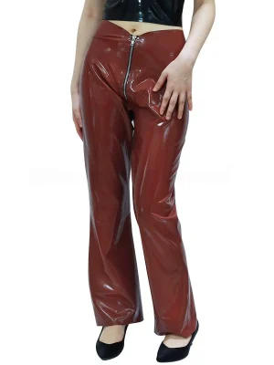 Latex Front-Zip Flare Pants