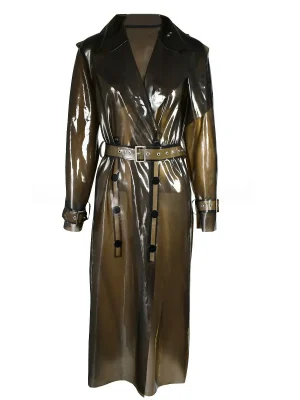 Latex Double-Breasted Long Trench Coat