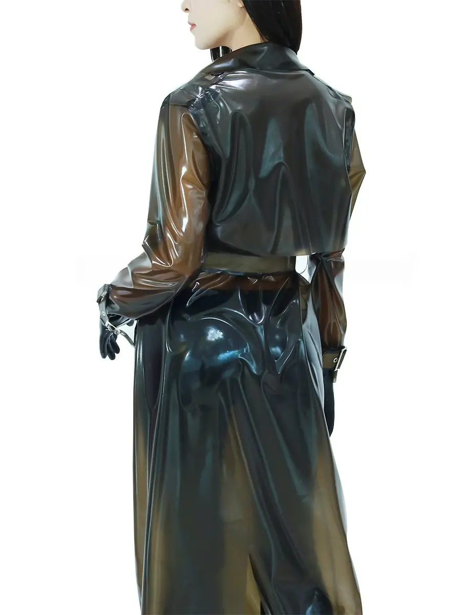 ZM4-2.webp Latex Double-Breasted Long Trench Coat