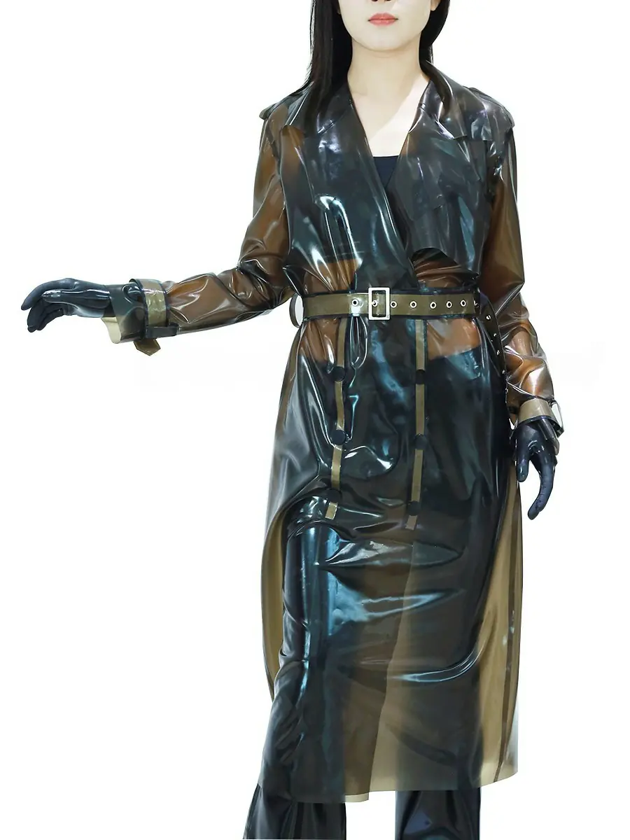 ZM4-3.webp Latex Double-Breasted Long Trench Coat