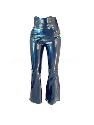 Latex High-Waisted Studded Flare Pants