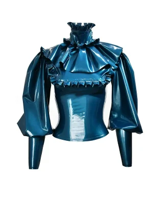 Latex Half-Zip Cropped Top And Low-Rise Shorts Set