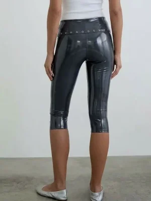 Latex Waist Eyelet Capri Pants