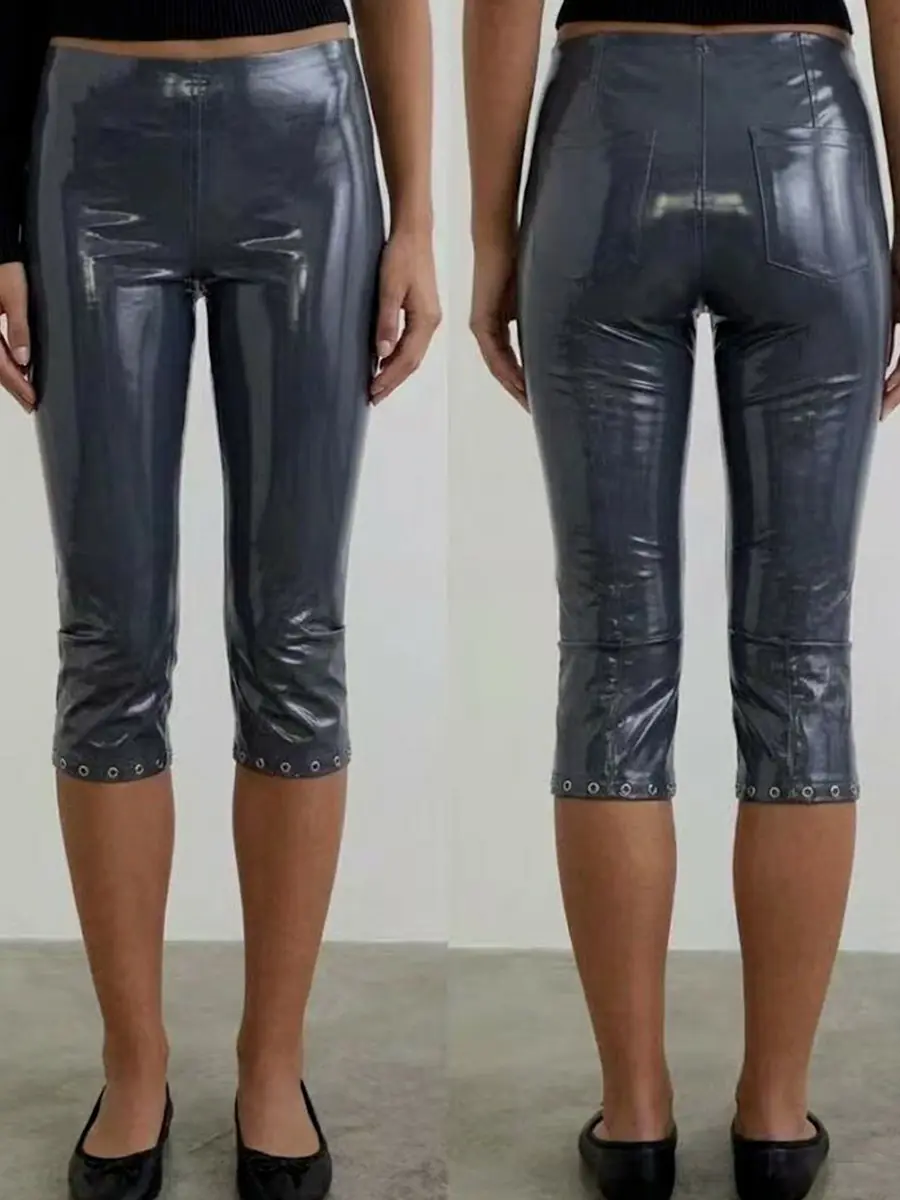 ZM42-2.webp Latex Hem Eyelet Capri Pants
