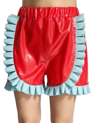 Latex Red & Blue Ruffle Trim Shorts