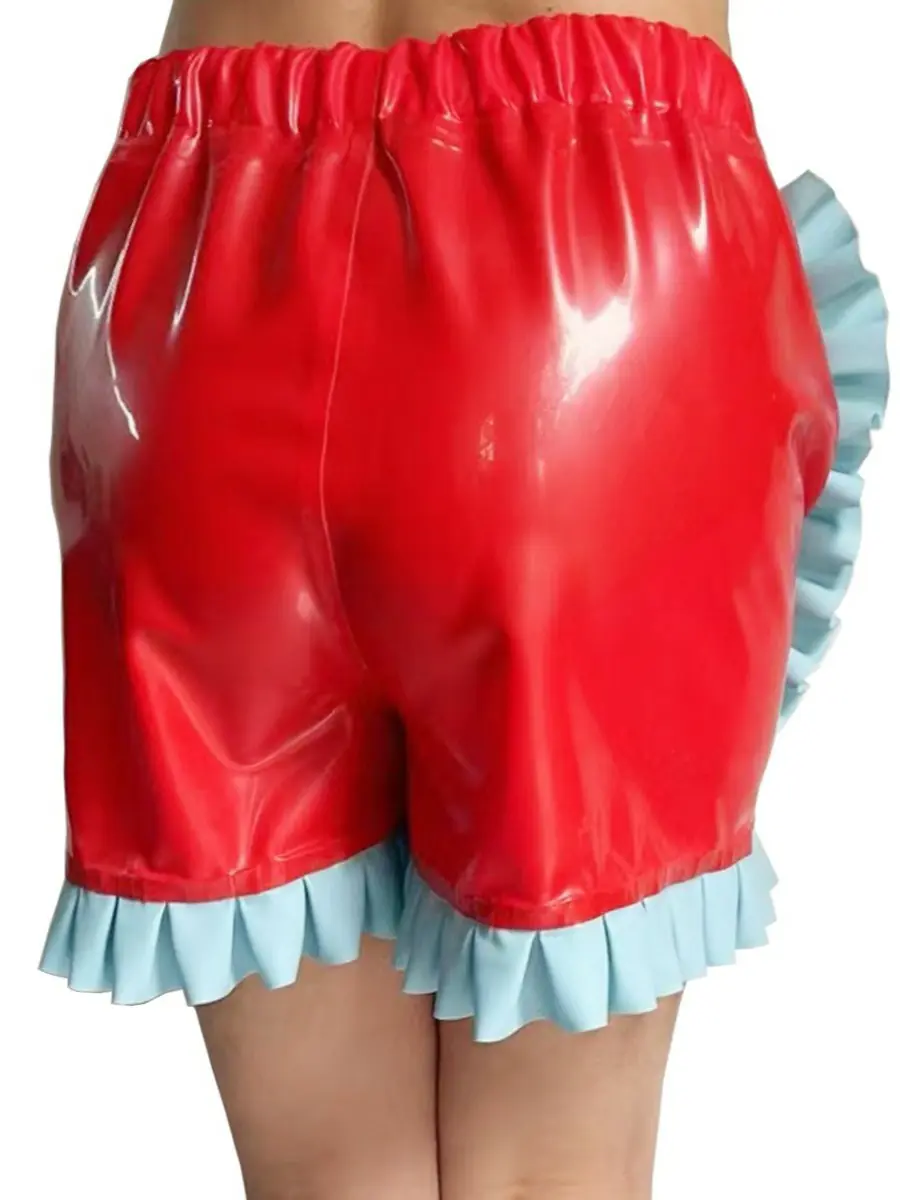 ZM45-2.webp Latex Red & Blue Ruffle Trim Shorts