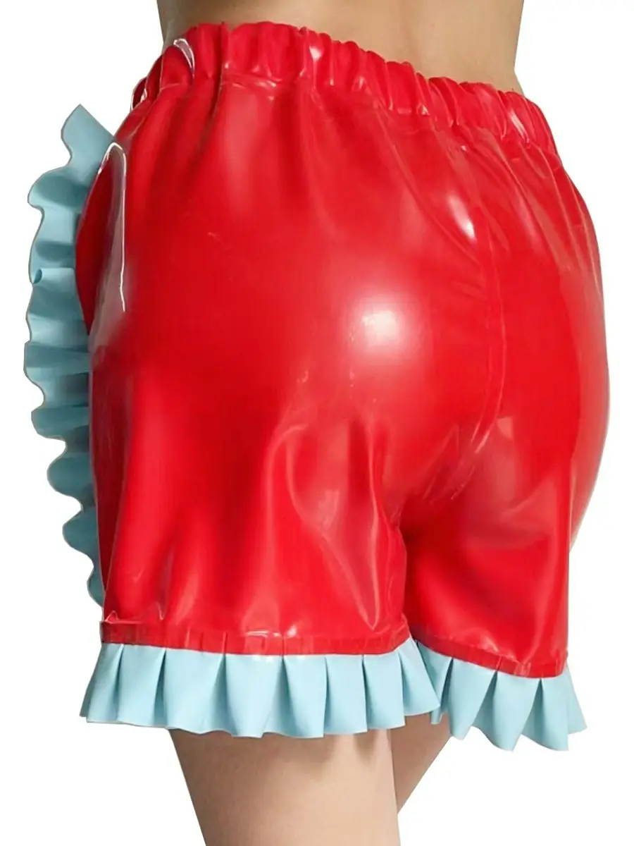 ZM45-3.webp Latex Red & Blue Ruffle Trim Shorts