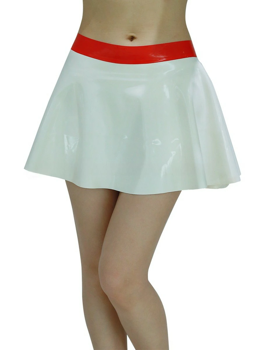 ZM47-2.webp Latex White & Red High-Waisted Skirt