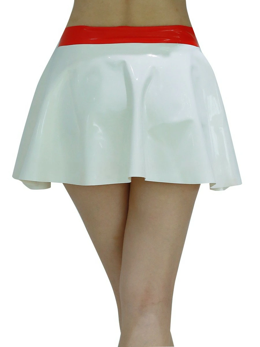 ZM47-3.webp Latex White & Red High-Waisted Skirt