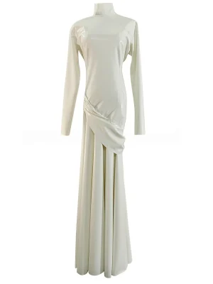 Latex Turtleneck Gown with Waist Draped Detail