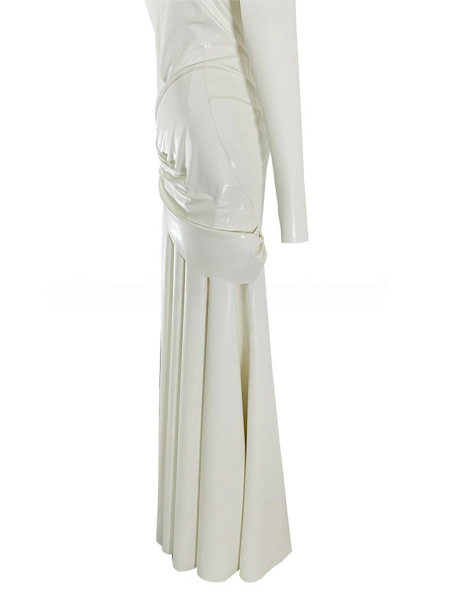 ZM49-2.webp Latex Turtleneck Gown with Waist Draped Detail