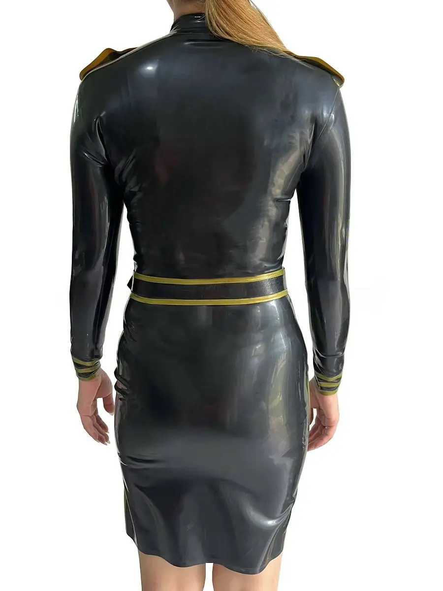 ZM58-4.webp Latex Black Uniform-Style Dress with Blue & Gold Accents,