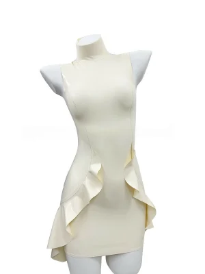 Latex White Turtleneck Sleeveless Ruffle Dress
