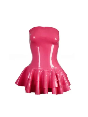 Latex Pink Strapless Tiered Ruffle Dress