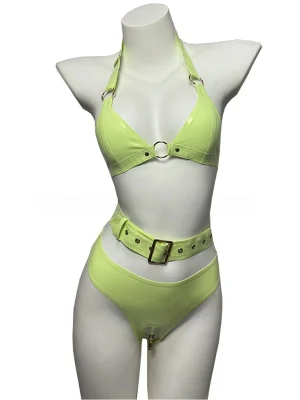 Latex 3-Piece Set: Triangle Bra + Belt + Crotchless Briefs