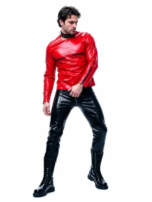 Latex Slim Fit Trousers With Multi Zippers