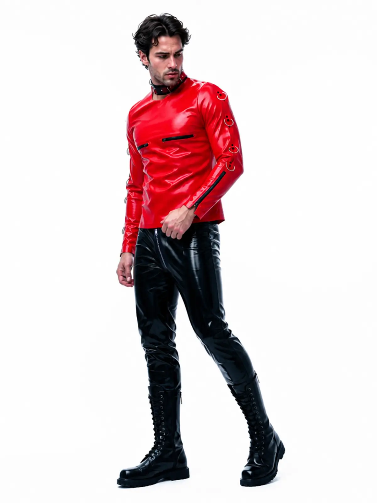 HJ2584-2.webp Latex Slim Fit Trousers With Multi Zippers