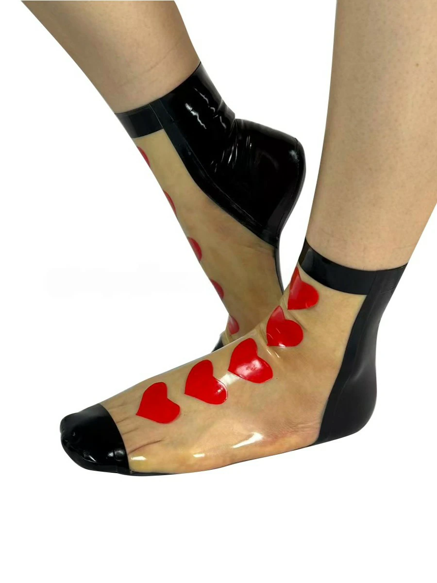 ZM76-4.webp Latex Skin-Tone Ankle Socks with Red Heart Print & Black Trim