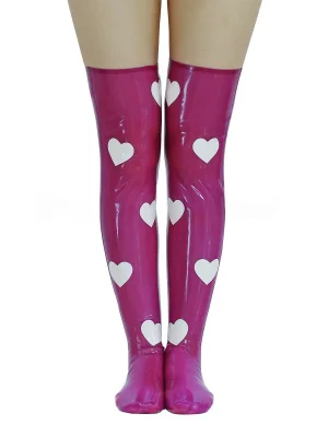 Latex Skin-Tone Ankle Socks with Red Heart Print & Black Trim