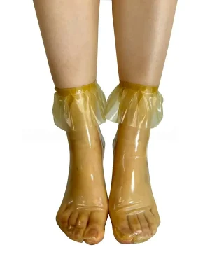 Latex Red Thigh-High Socks with Cut-Out & Gold Ring Detail