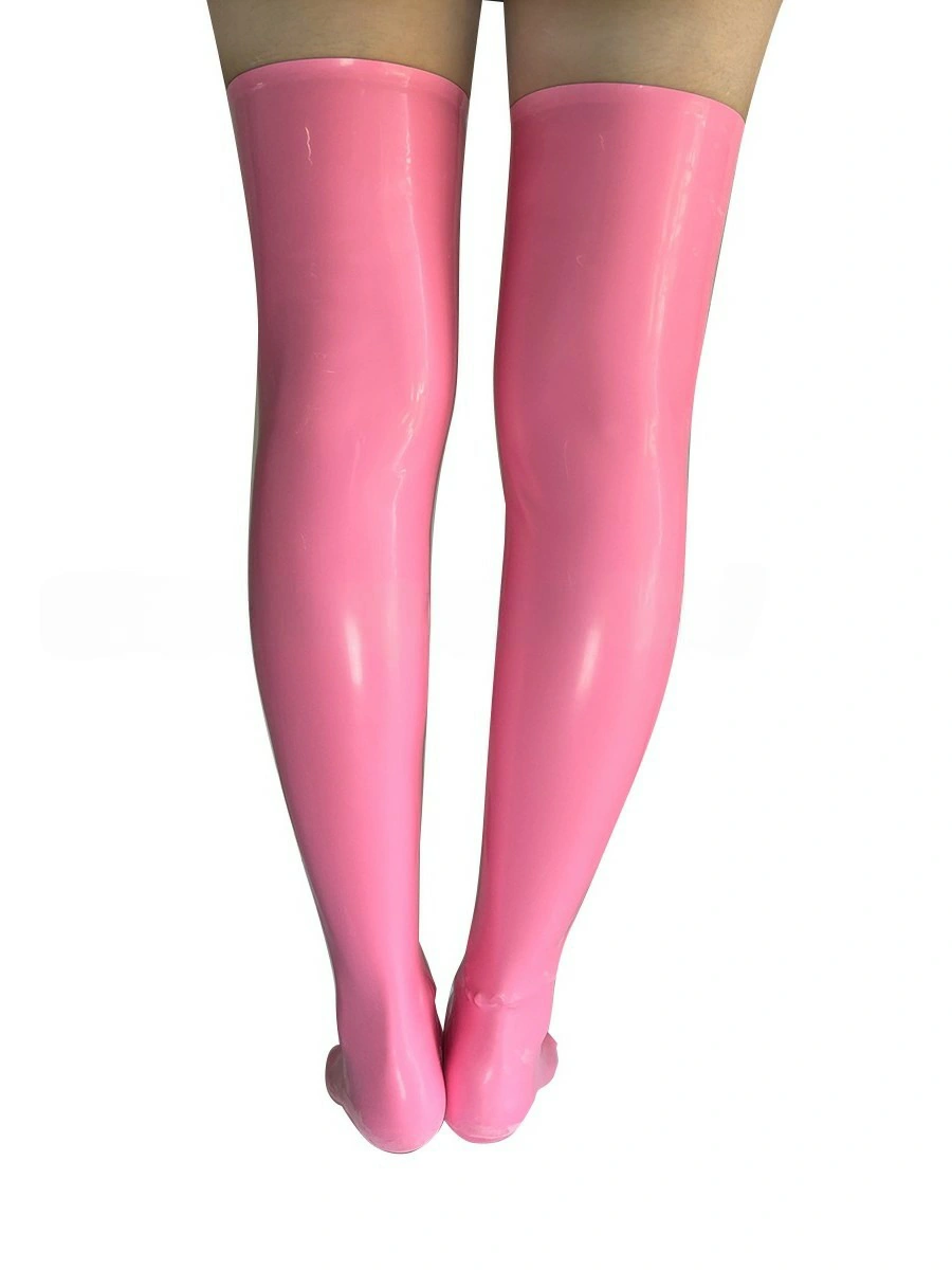 ZM80-2.webp Latex Pink Thigh-High Socks with White Bow Details