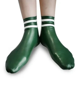 Latex White Thigh-High Socks with Black Polka Dots