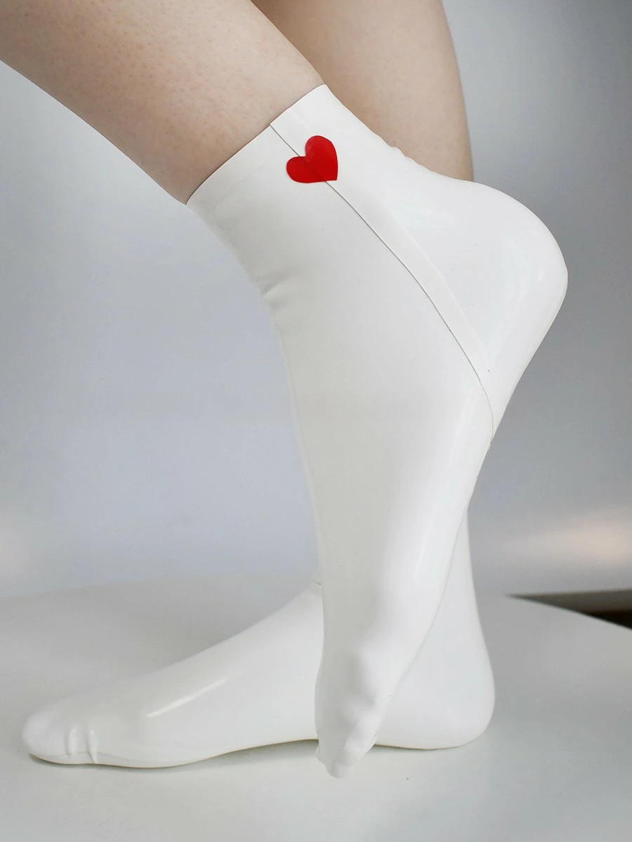 Latex White Ankle Socks with Red Heart Detail