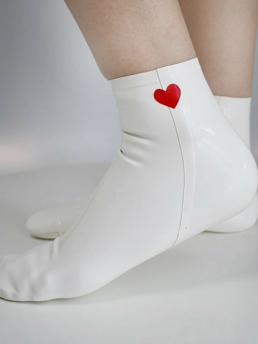 ZM83-2.webp Latex White Ankle Socks with Red Heart Detail