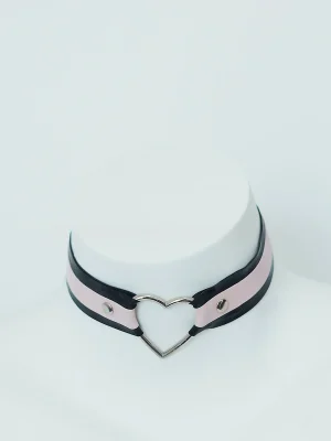 Latex Black Choker with Silver Heart Ring