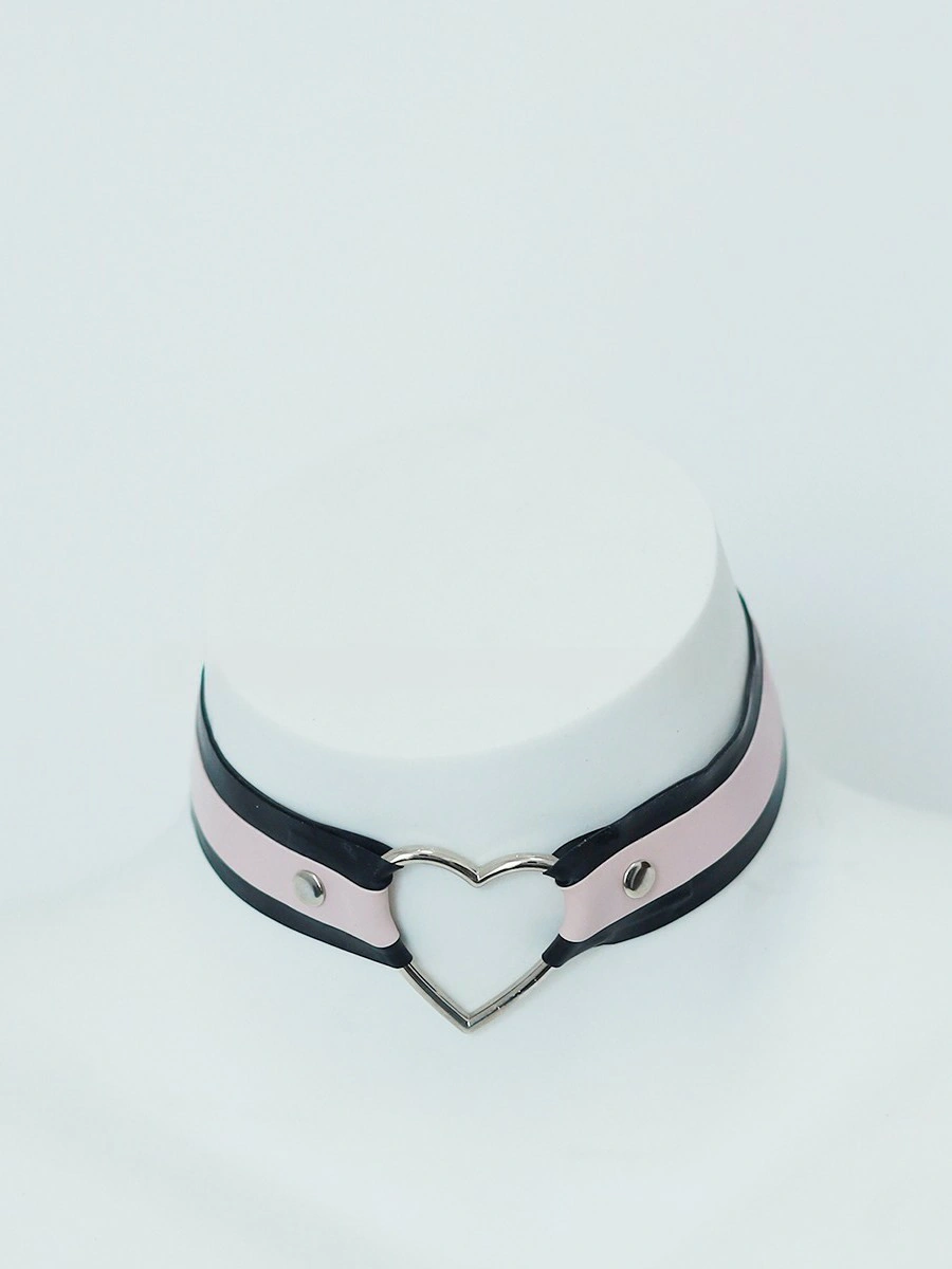 ZM89-1.webp Latex Black & Pink Choker with Silver Heart Ring