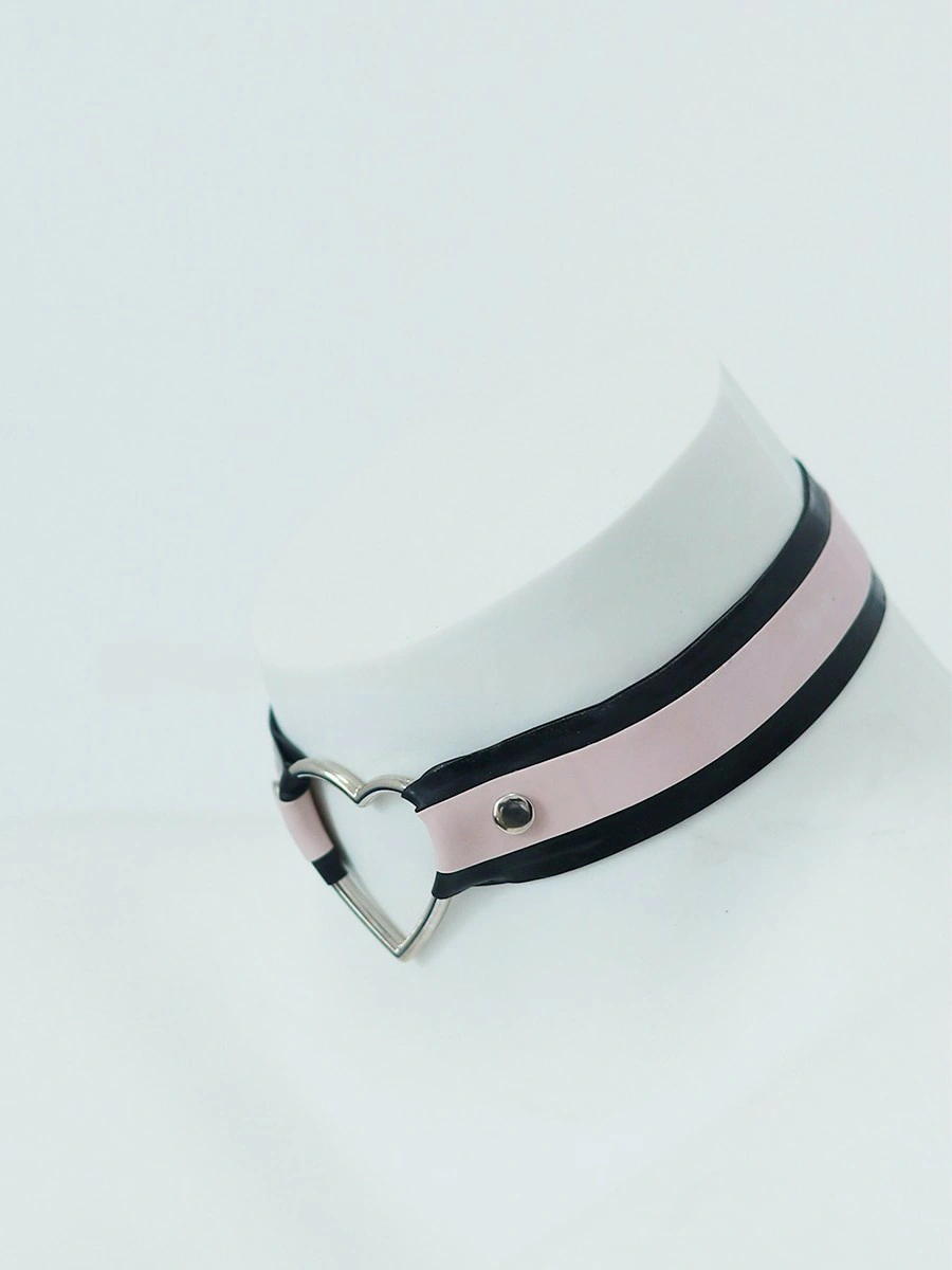 ZM89-3.webp Latex Black & Pink Choker with Silver Heart Ring