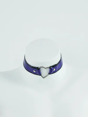Latex Choker with Heart Print & Silver Ring