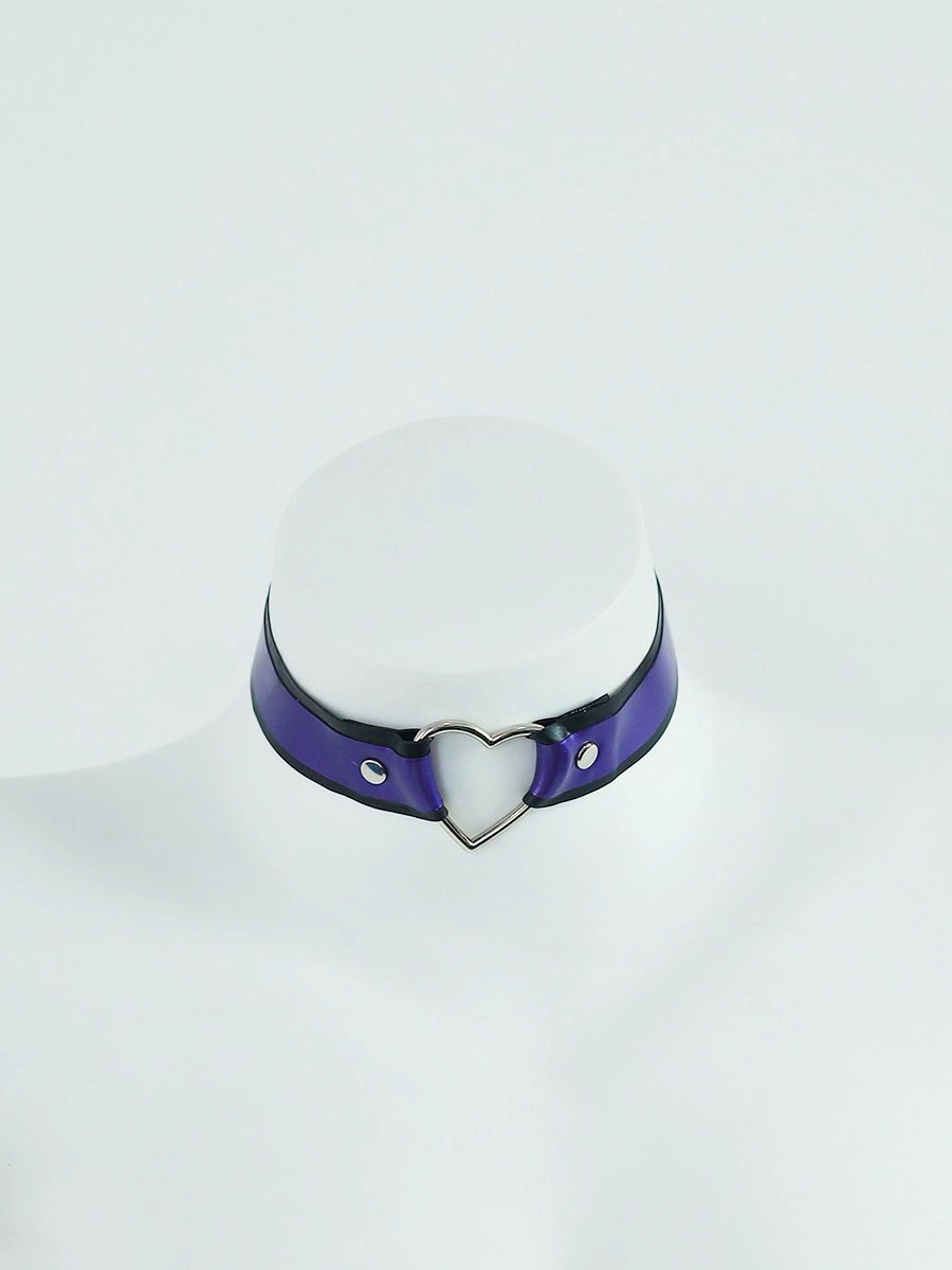 ZM90-1.webp Latex Purple & Black Choker with Silver Heart Ring