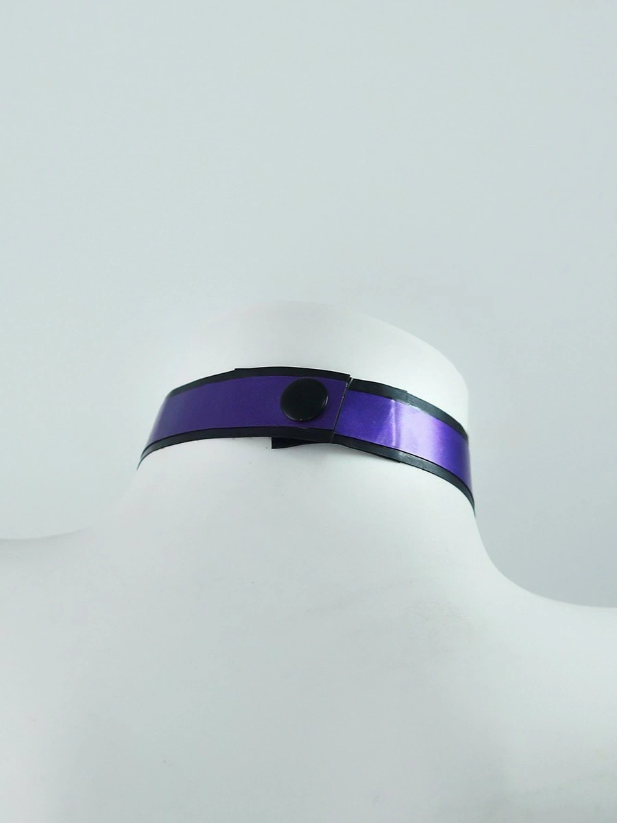 ZM90-2.webp Latex Purple & Black Choker with Silver Heart Ring