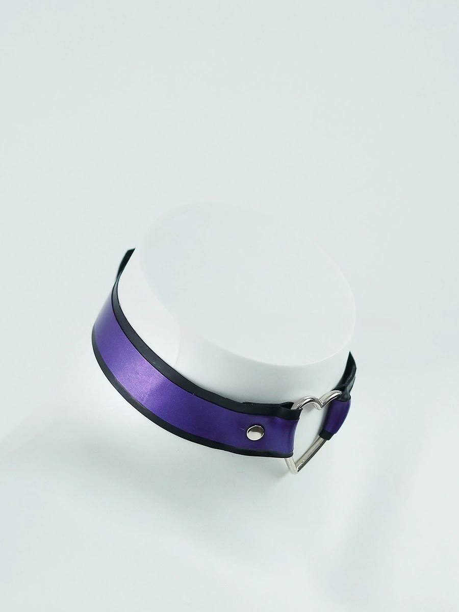 ZM90-3.webp Latex Purple & Black Choker with Silver Heart Ring